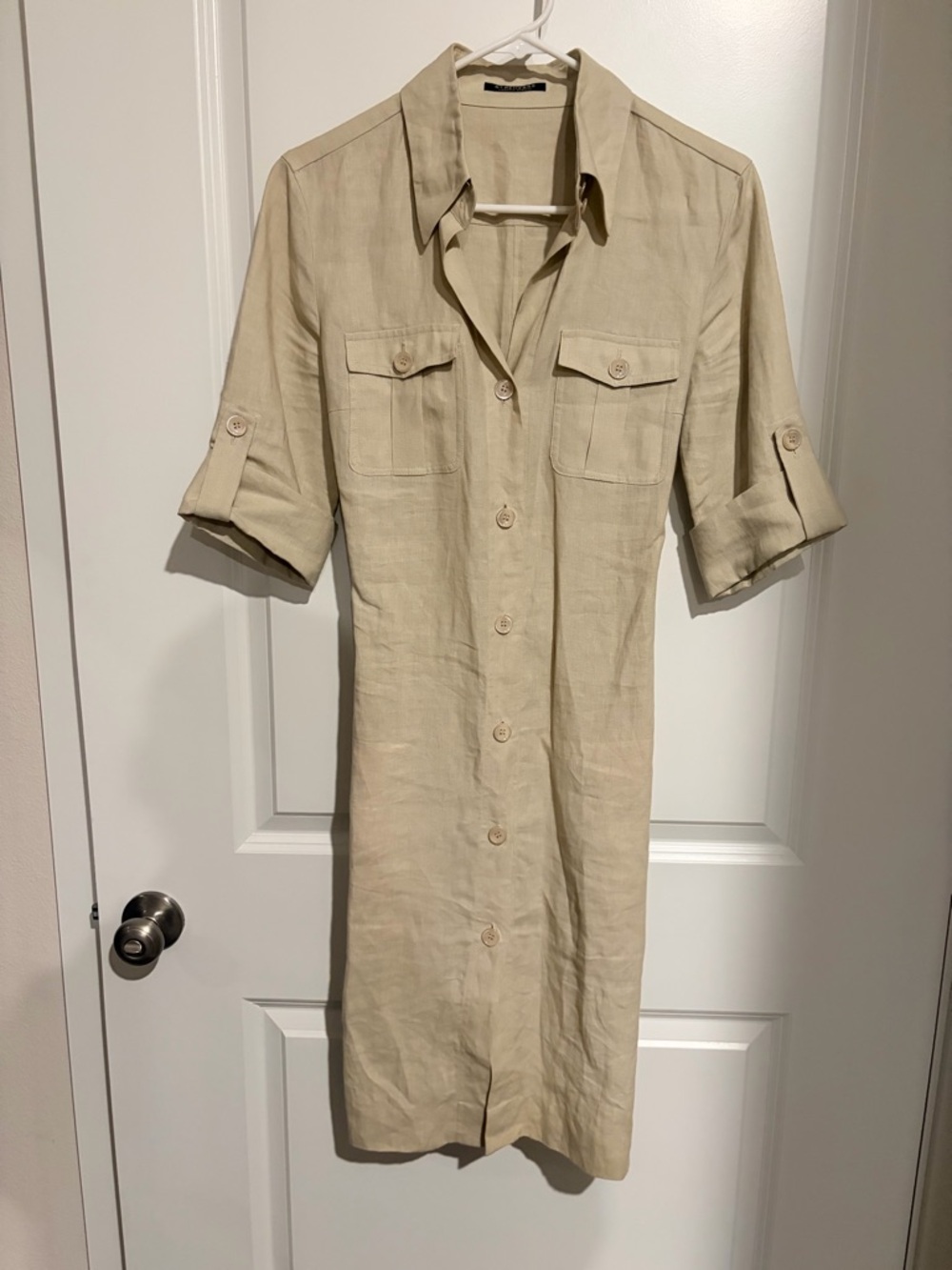 STRENESSE Beige Button-Front Midi Linen Dress